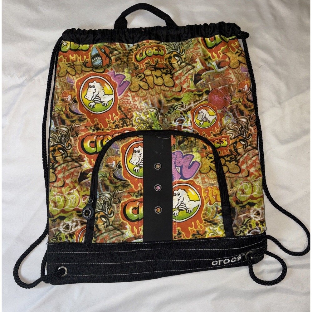 RARE Crocs Colorful Graffiti Adjustable String Backpack 18 x 14 Inches